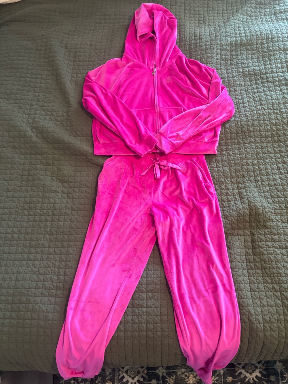 Victoria's Secret Hot Pink Velour Hoodie & Jogger Pajama Set